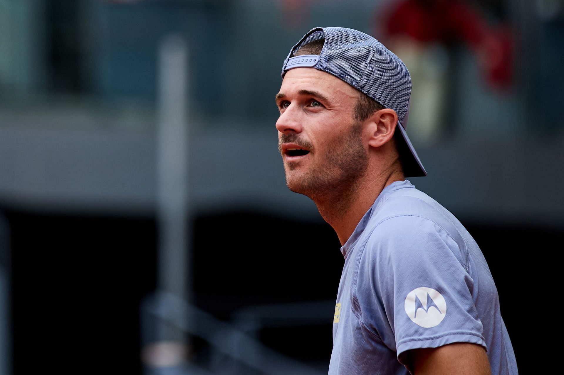 Paul reacts after a point in the Mutua Madrid Open - Day Nine - Source: Getty